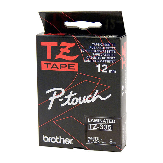Tze335 Labelling Tape 12Mm White On Black Tze Tape