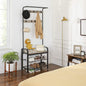 Greige and Black Steel Freestanding Coat Rack Stand with Removable Hooks