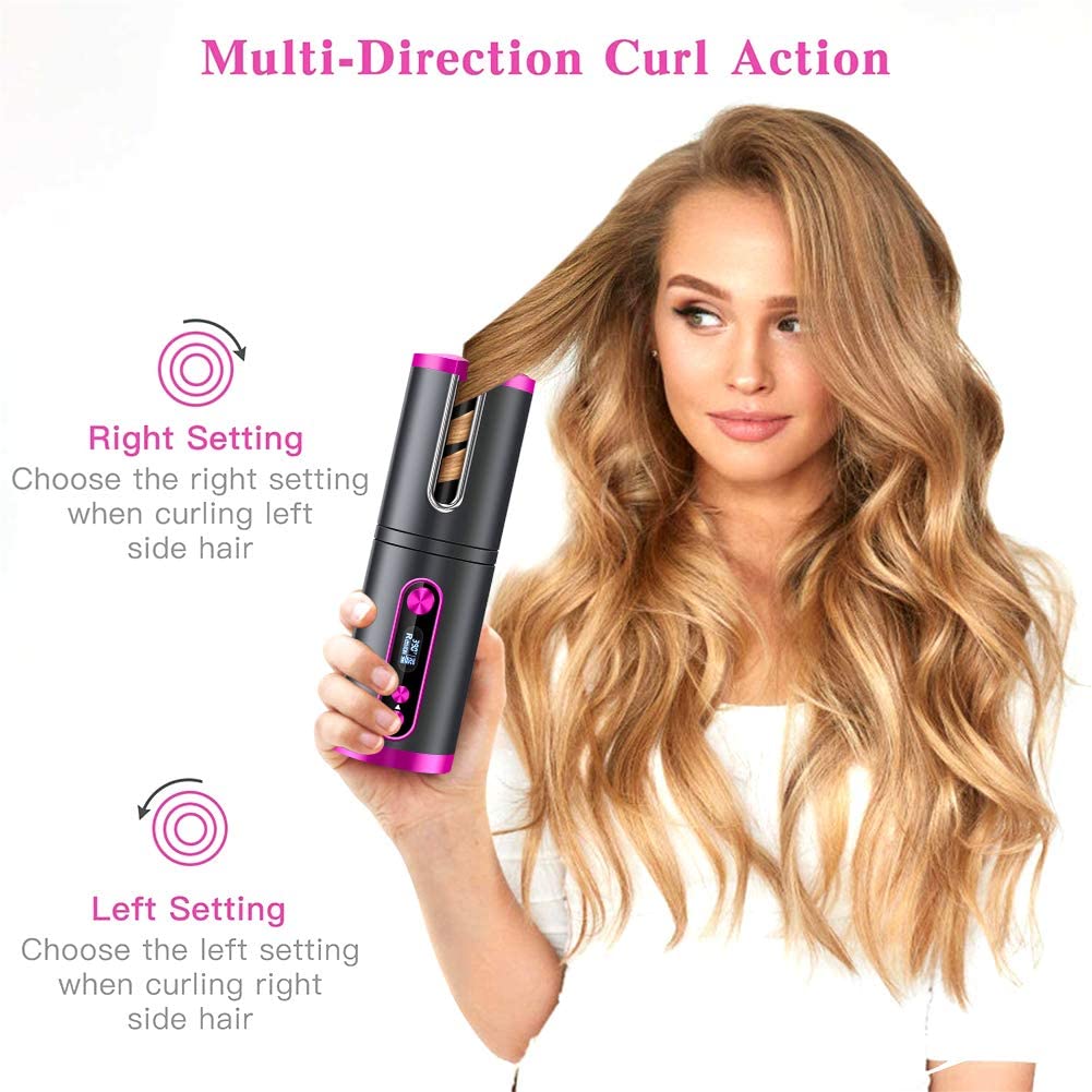 Portable Wireless Hair Curler With Led Display (Pink)