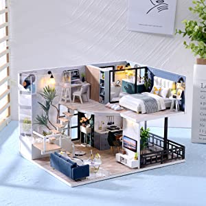 Dollhouse Miniature With Furniture Kit, Dust Proof, Music