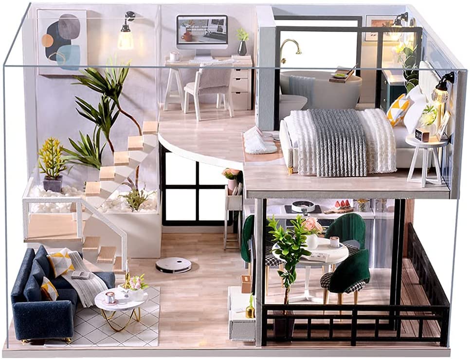 Dollhouse Miniature With Furniture Kit, Dust Proof, Music