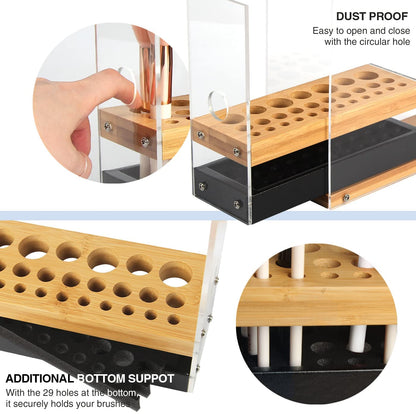 31 Holes Acrylic Bamboo Brush Holder Organiser Beauty Cosmetic