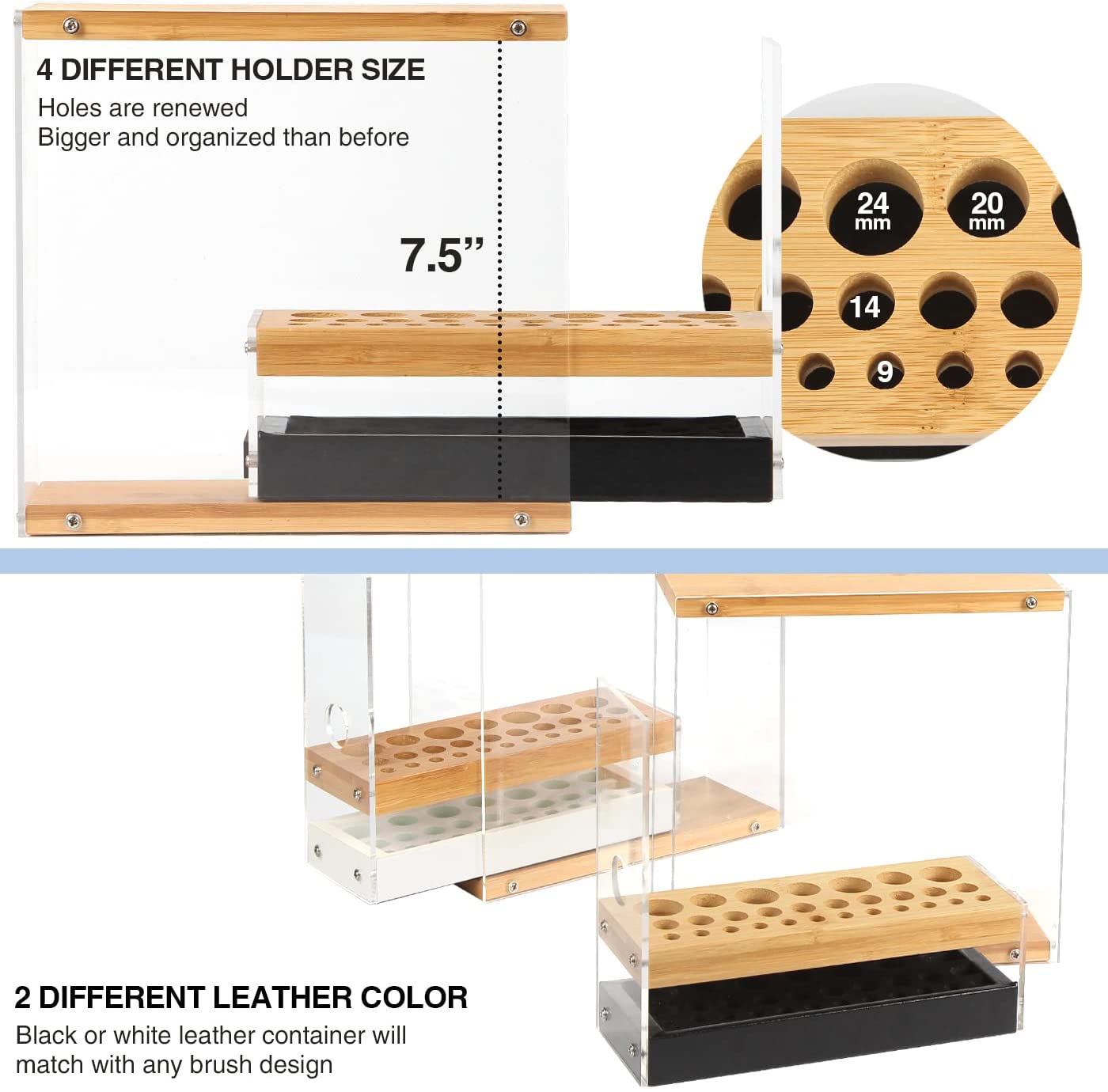 31 Holes Acrylic Bamboo Brush Holder Organiser Beauty Cosmetic