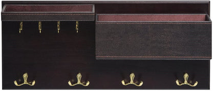 Wood Entryway Coat Rack With 2 Leather Tray(Brown)