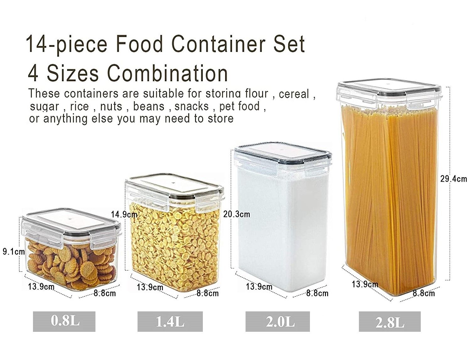 14 Pieces Airtight Food Storage And Bpa Free Plastic With Easy Lock Black