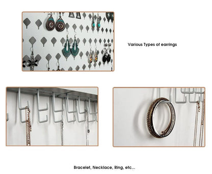 Wall Mount Jewelry Hanger With 109 Holes And 19 Hooks (White)