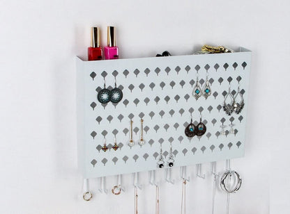 Wall Mount Jewelry Hanger With 109 Holes And 19 Hooks (White)