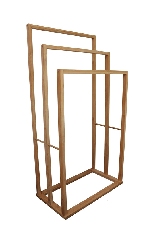 Bamboo Towel Bar Holder Rack 3 Tier Freestanding for Bathroom and Bedroom