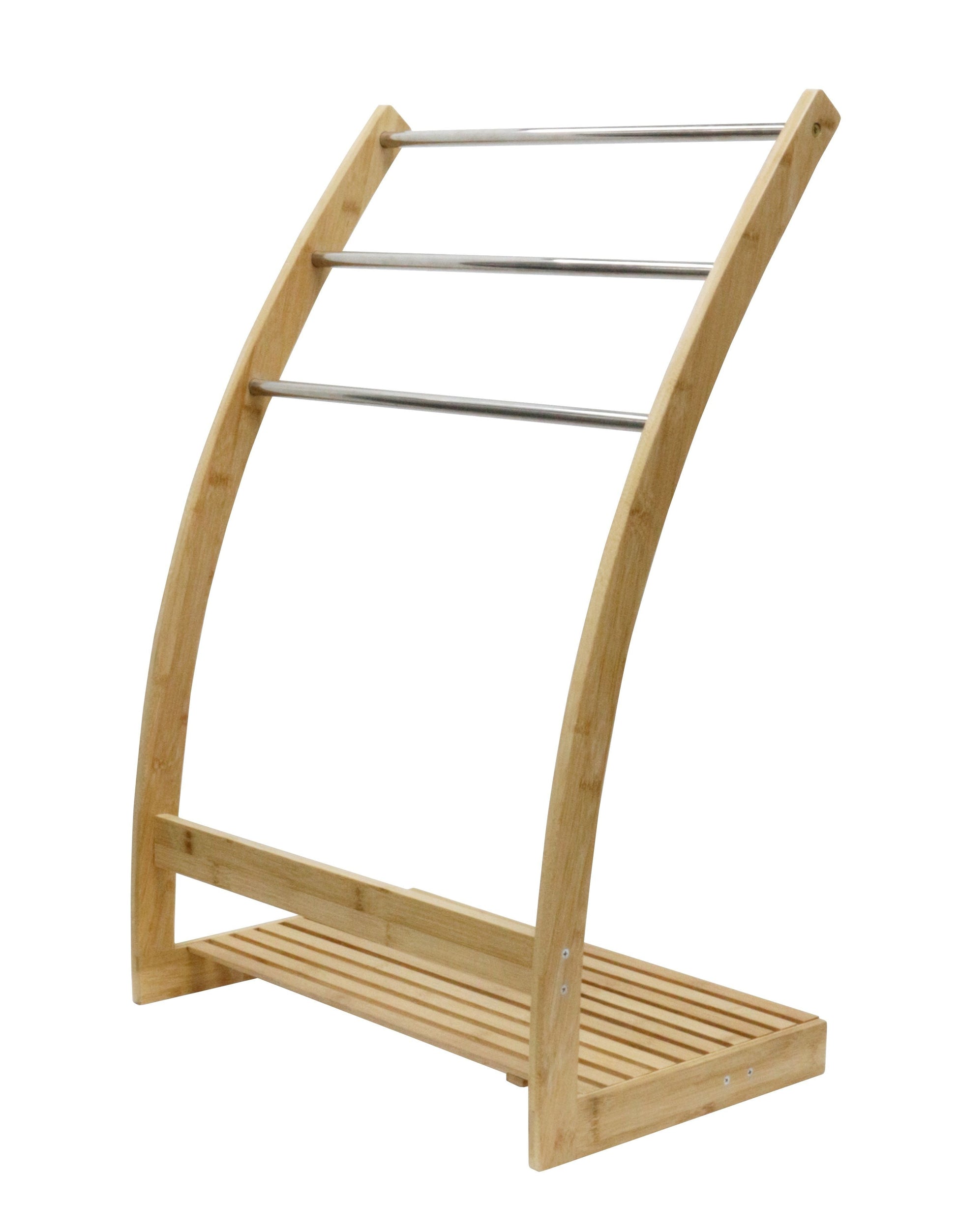 Bamboo Towel Bar Metal Holder Rack 3-Tier Freestanding And Bottom Shelf For Bathroom