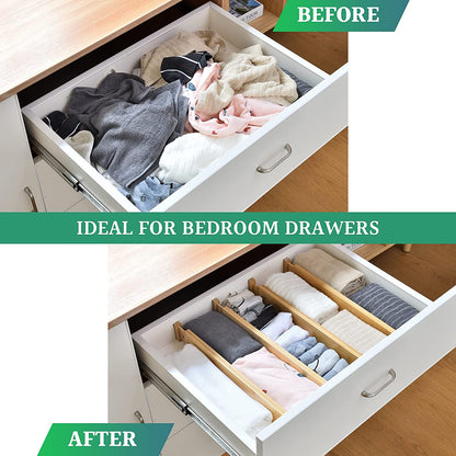 6 Pack Bamboo Adjustable Kitchen Drawer Dividers (Large, 44-55 Cm)