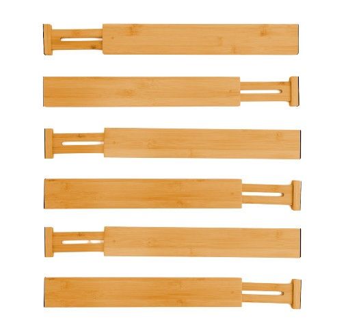 6 Pack Bamboo Adjustable Kitchen Drawer Dividers (Large, 44-55 Cm)