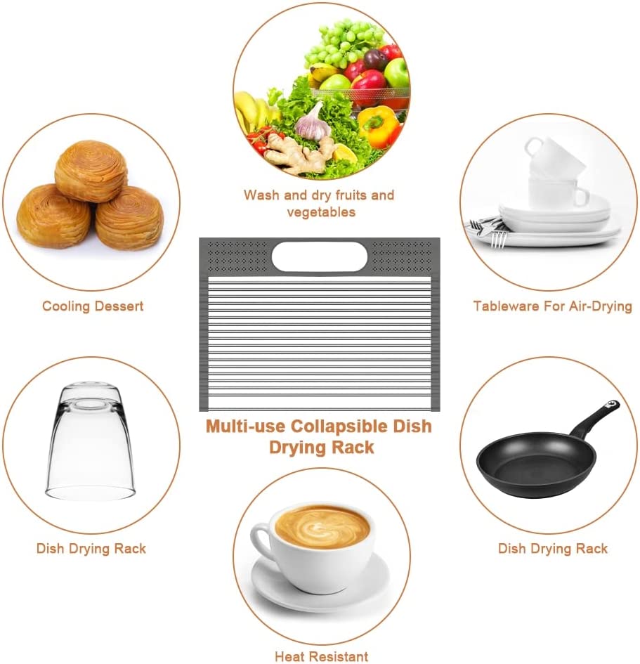 2 Pack Large Stainless Steel Roll Up Dish Drying Rack With Utensil Holder