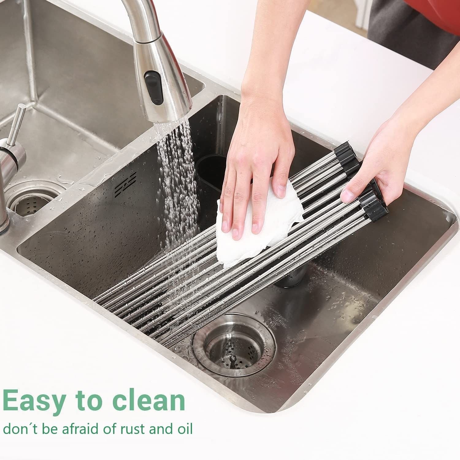 2 Pack Large Stainless Steel Roll Up Dish Drying Rack With Utensil Holder