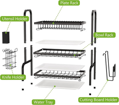Durable 3-Tier Dish Drying Rack - Utensil & Cutting Board Holder