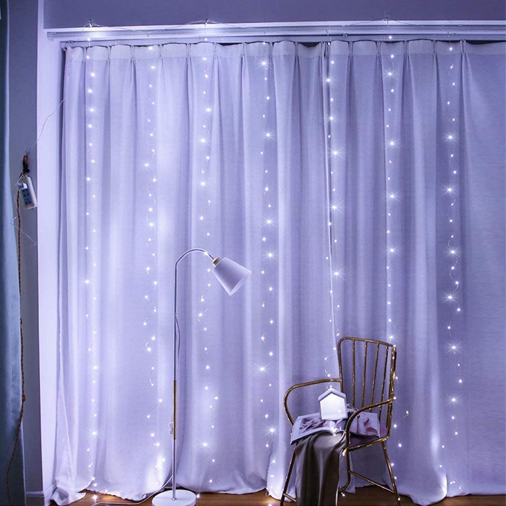 300 LEDs Window Curtain Fairy Lights 8 Modes and Remote Control