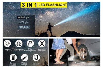 7 Modes Waterproof Rechargeable Uv Light Flashlight Torch For Camping
