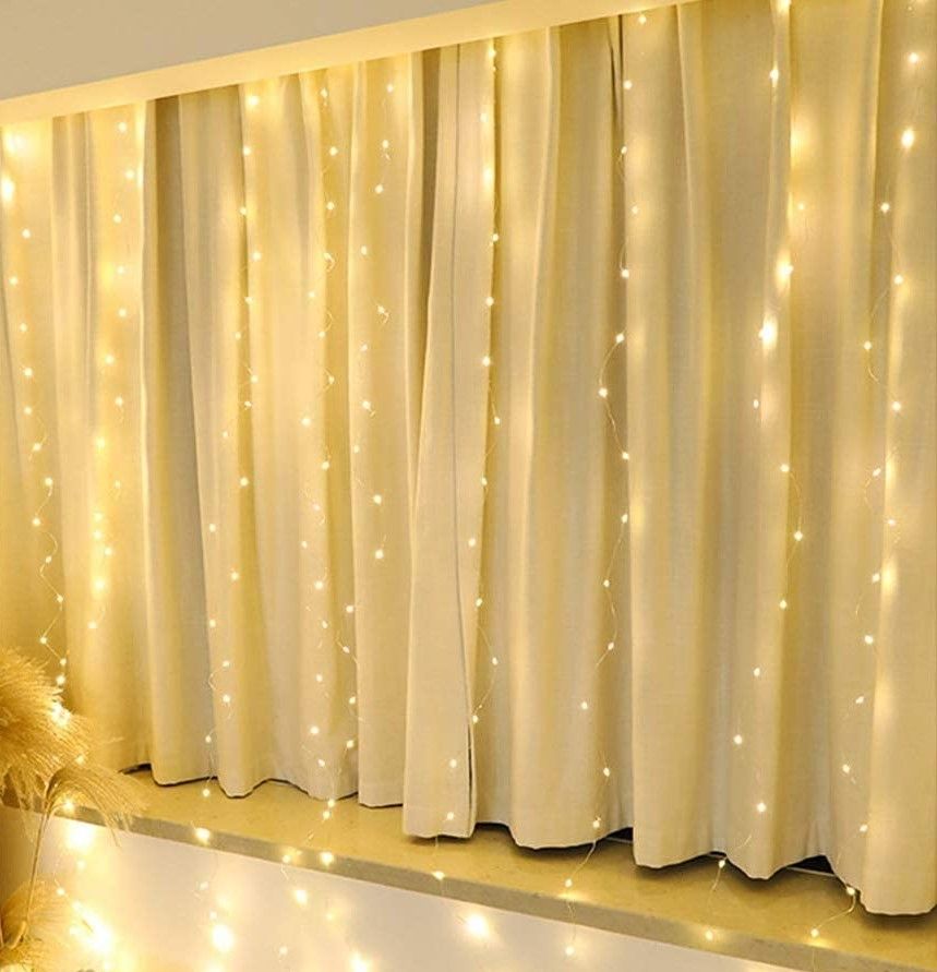 300 Leds Curtain Fairy Lights With Remote Control (Warm White)