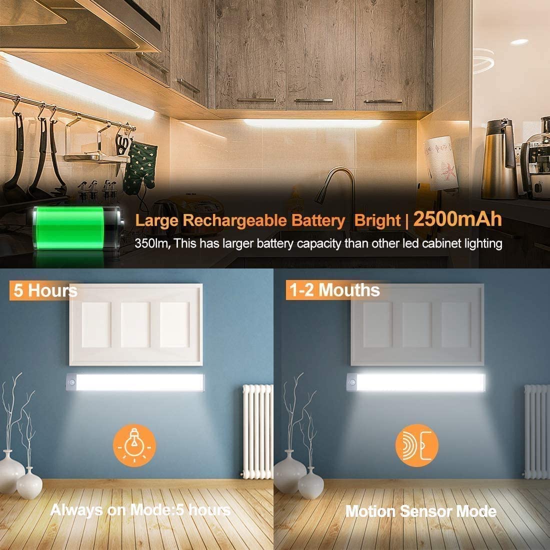 54 LED Rechargeable Under Cabinet Night Lighting for Kitchen