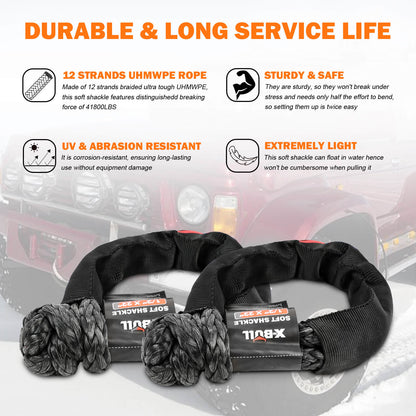 4Wd Recovery Kit With Snatch Strap, Soft Shackles, And Snatch Block Pulley