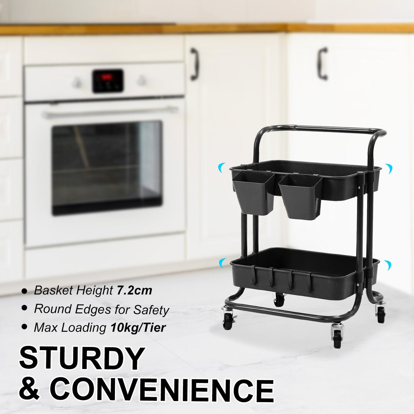 3/2 Tier Trolley Cart Storage Utility Rack Organizer Swivel Kitchen