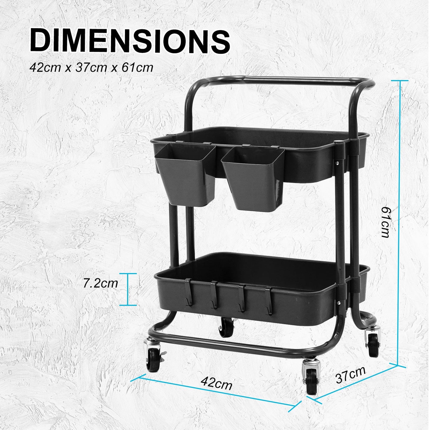 3/2 Tier Trolley Cart Storage Utility Rack Organizer Swivel Kitchen