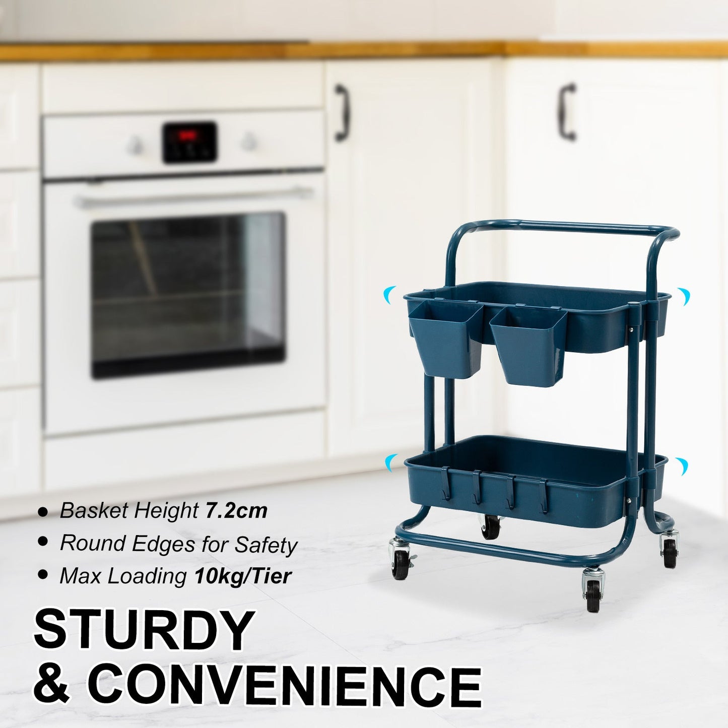 3/2 Tier Trolley Cart Storage Utility Rack Organizer Swivel Kitchen