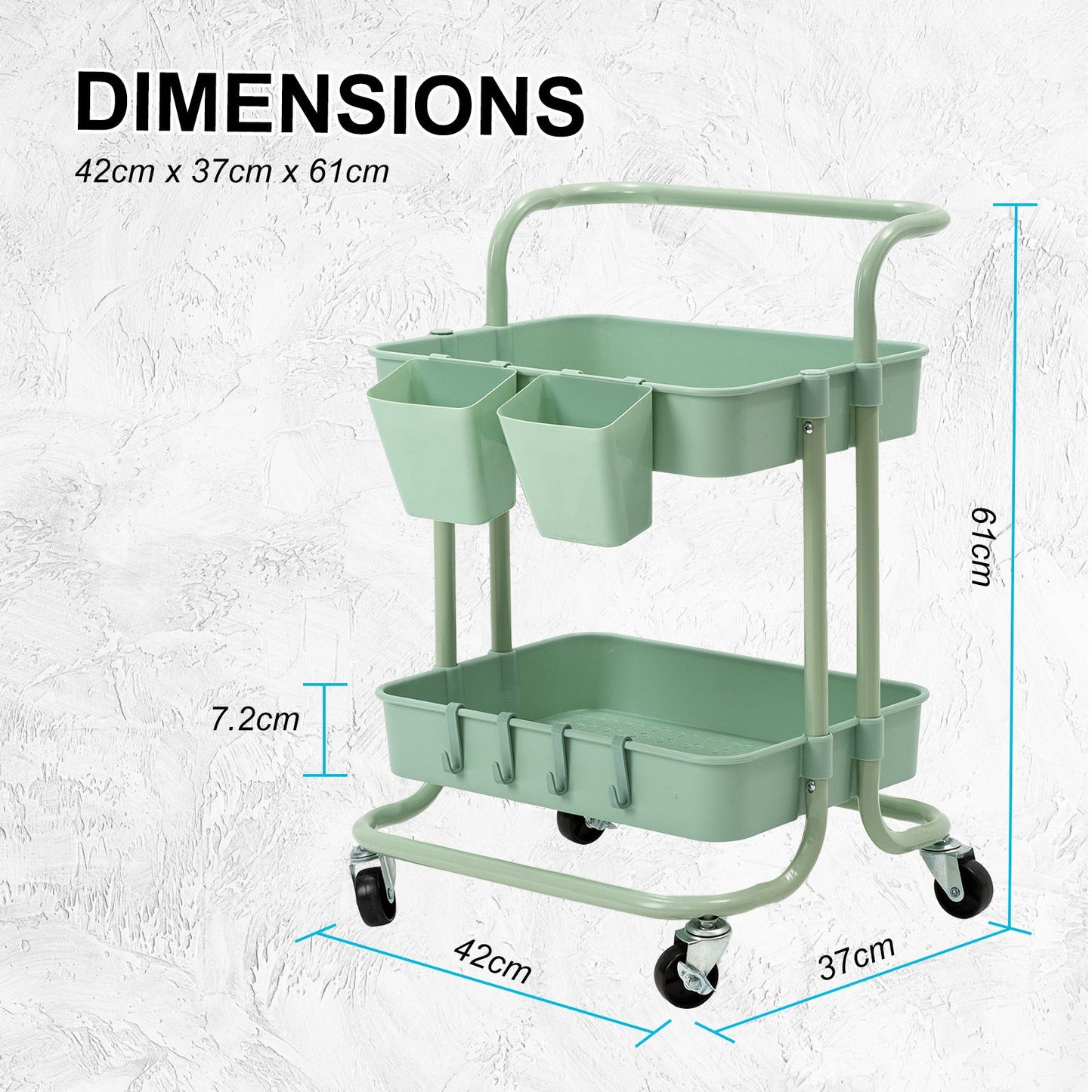 3/2 Tier Trolley Cart Storage Utility Rack Organizer Swivel Kitchen