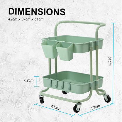 3/2 Tier Trolley Cart Storage Utility Rack Organizer Swivel Kitchen