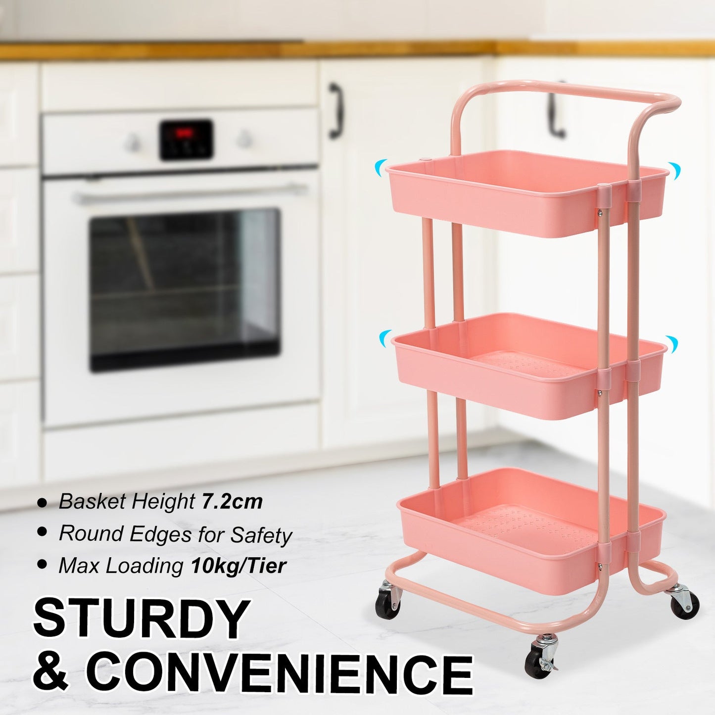 3/2 Tier Trolley Cart Storage Utility Rack Organizer Swivel Kitchen