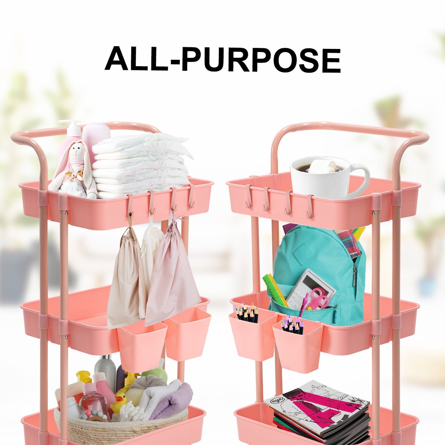 3/2 Tier Trolley Cart Storage Utility Rack Organizer Swivel Kitchen