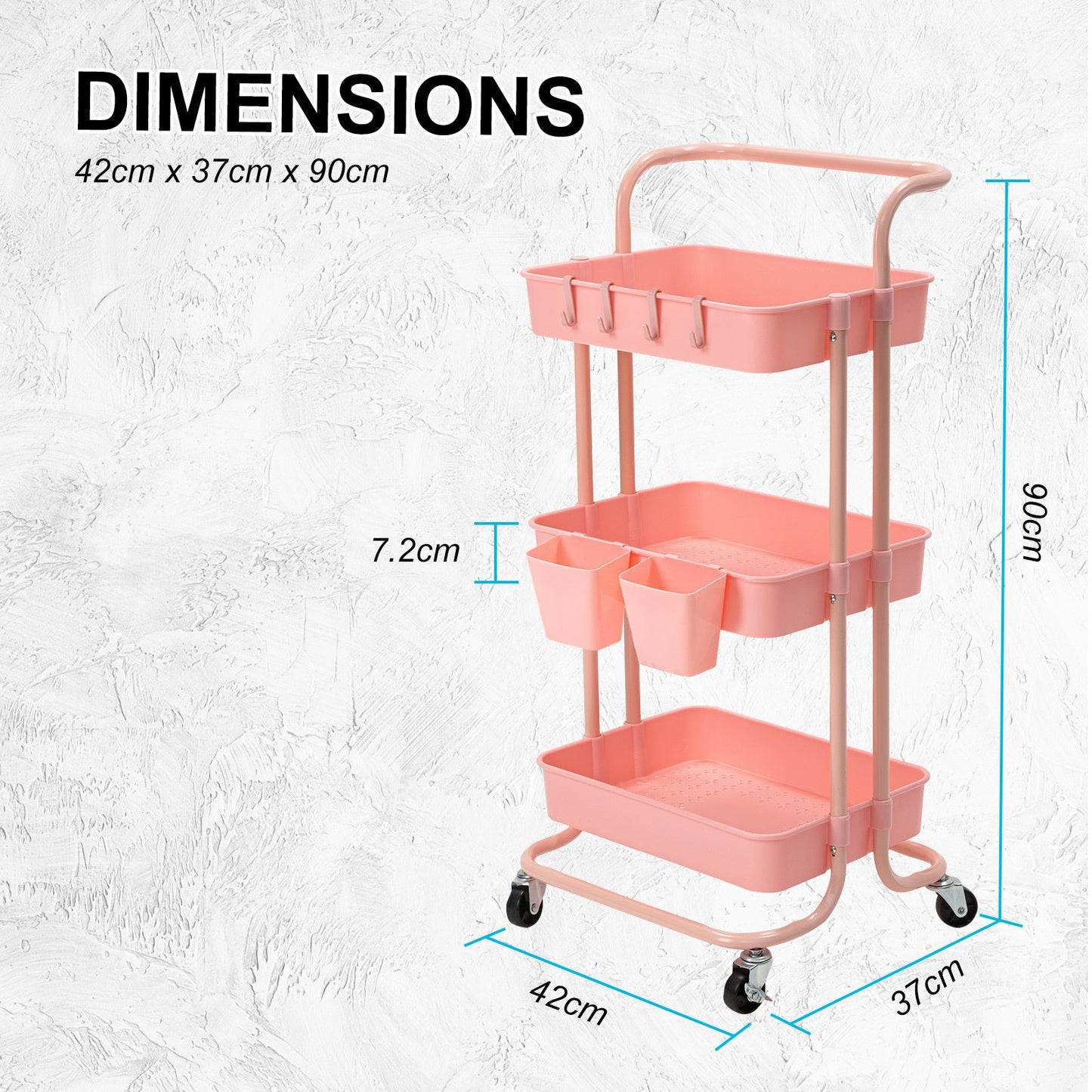 3/2 Tier Trolley Cart Storage Utility Rack Organizer Swivel Kitchen