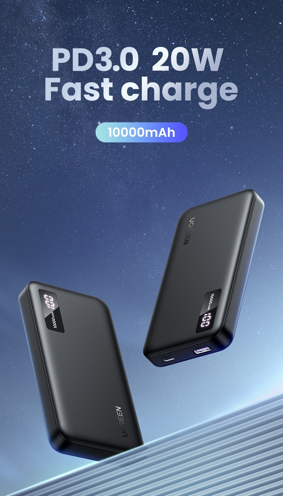 10000Mah Two-Way Fast Charging Power Bank Black