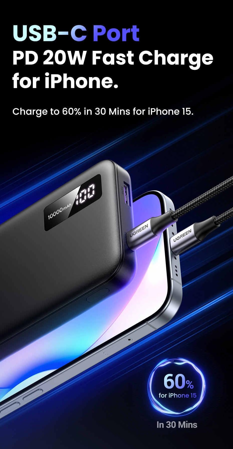 10000Mah Two-Way Fast Charging Power Bank Black