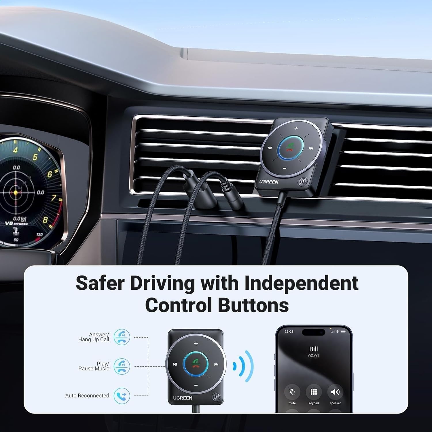 35002 Bluetooth 5.4 Aux Car Adapter (Enhanced Connection & Noise Cancellation)