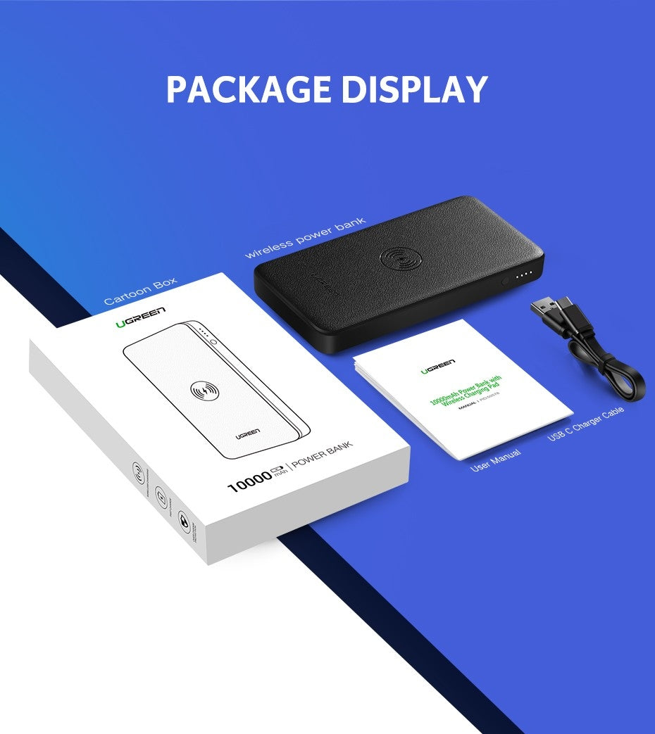 10000Mah  Power Bank  With 10W Qi Wireless Charging Pad - Black 50578
