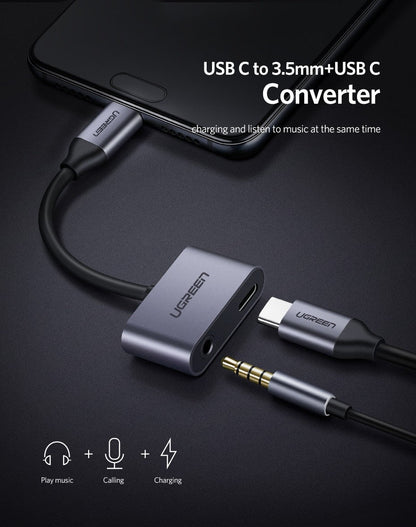 Typec To 3.5Mm Audio + Typec Female Adapter Aluminium 50596