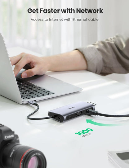 Usb-C To 3*Usb 3.0 A+Hdmi+Vga+Rj45 Gigabit Aux3.5Mm+Pd Converter Gray