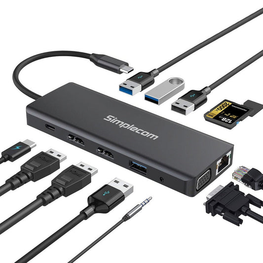 Usb-C 12-In-1 Multiport Docking Station Dual Hdmi + Vga Triple Display