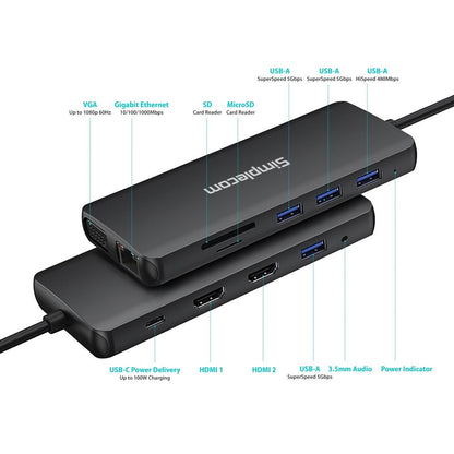 Usb-C 12-In-1 Multiport Docking Station Dual Hdmi + Vga Triple Display