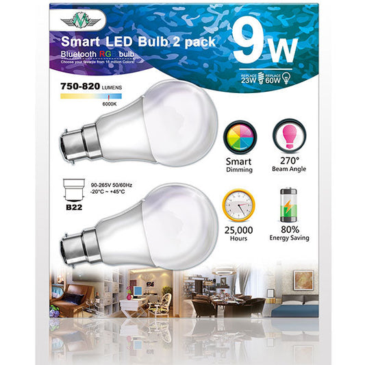 Mv Smart Bulb 9W B22 Twin Pack  (Apple App Only )