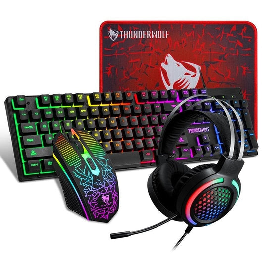 4-Pcs Rainbow Keyboard/Mouse/Headphone/Mouse Pad Kit Set