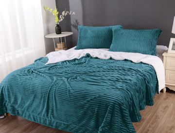 Stripe Flannel Sherpa Blanket King/Queen