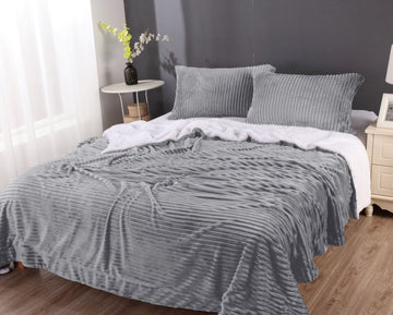 Stripe Flannel Sherpa Blanket King/Queen