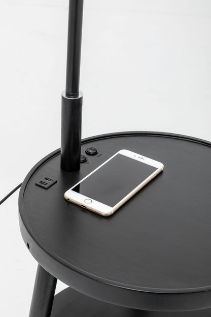 Tripod Floor Lamp Side Table With Shelf & Usb Charger