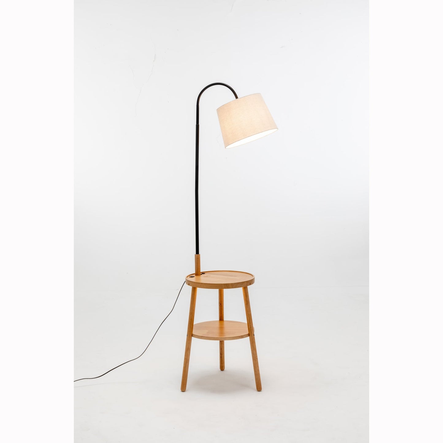 Tripod Floor Lamp Side Table With Shelf & Usb Charger