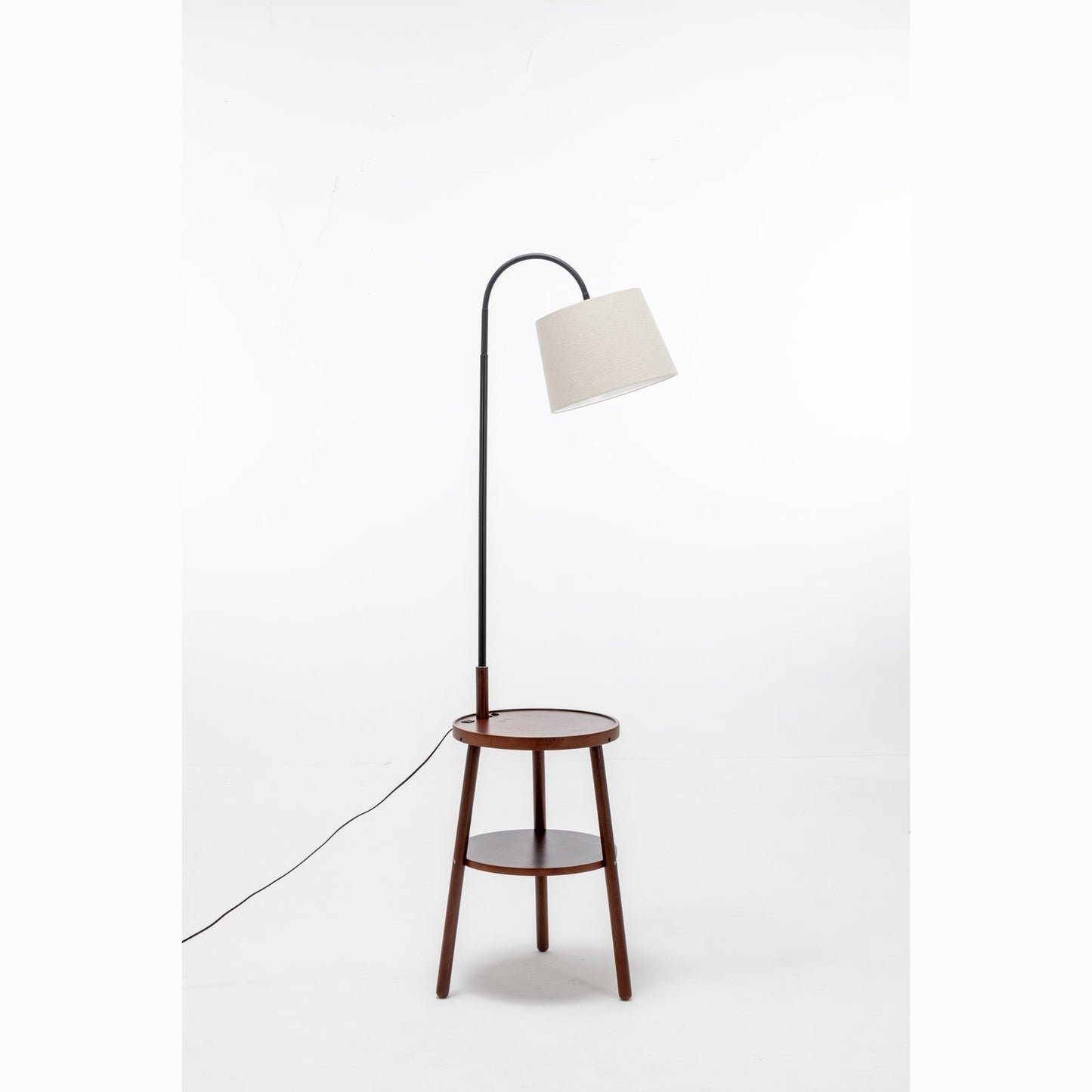 Tripod Floor Lamp Side Table With Shelf & Usb Charger