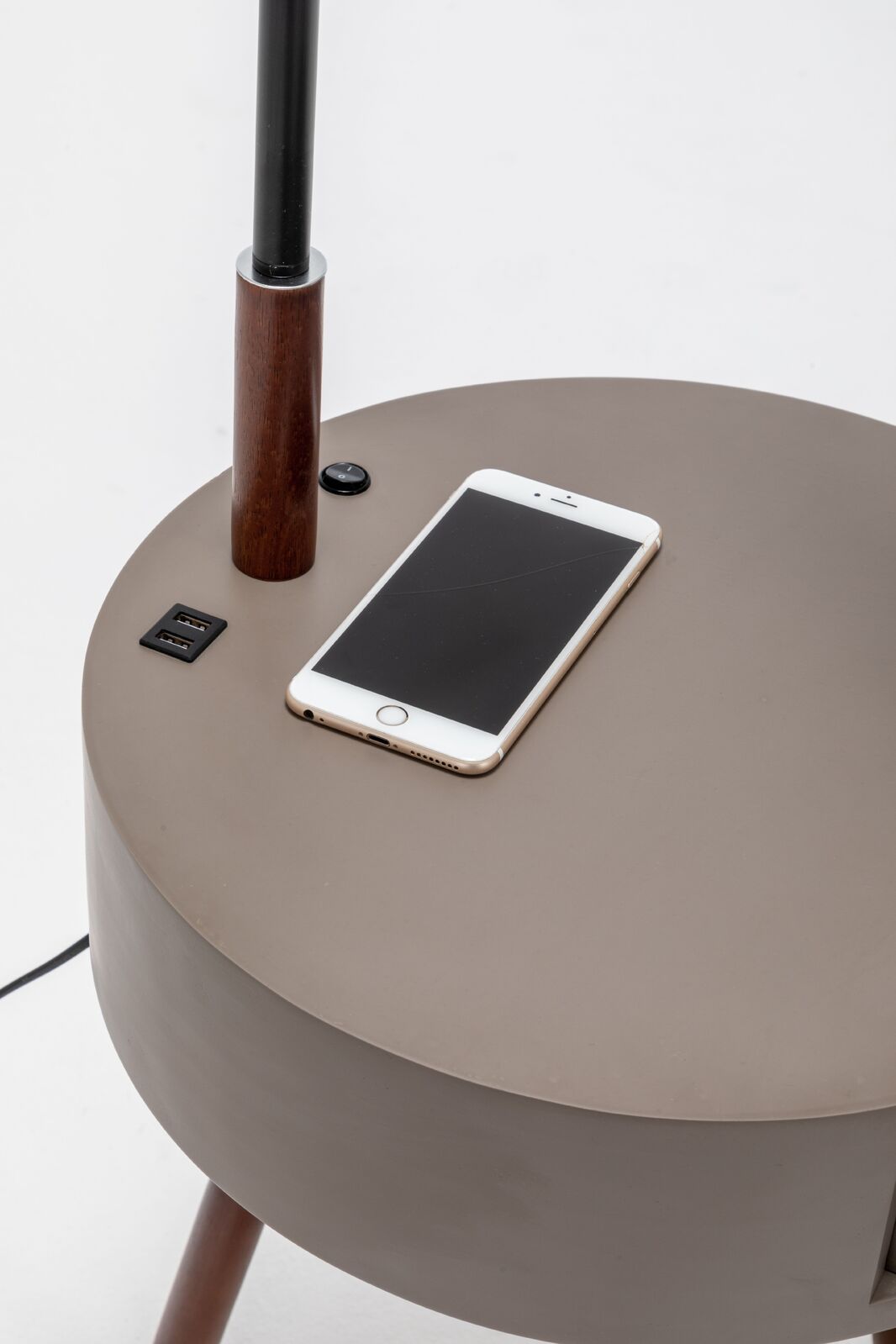 Tripod Lamp With Shelf & Usb Charger