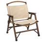 Bamboo Canvas Foldable Camping Chair Wooden Travel Picnic Park - Khaki/Beige