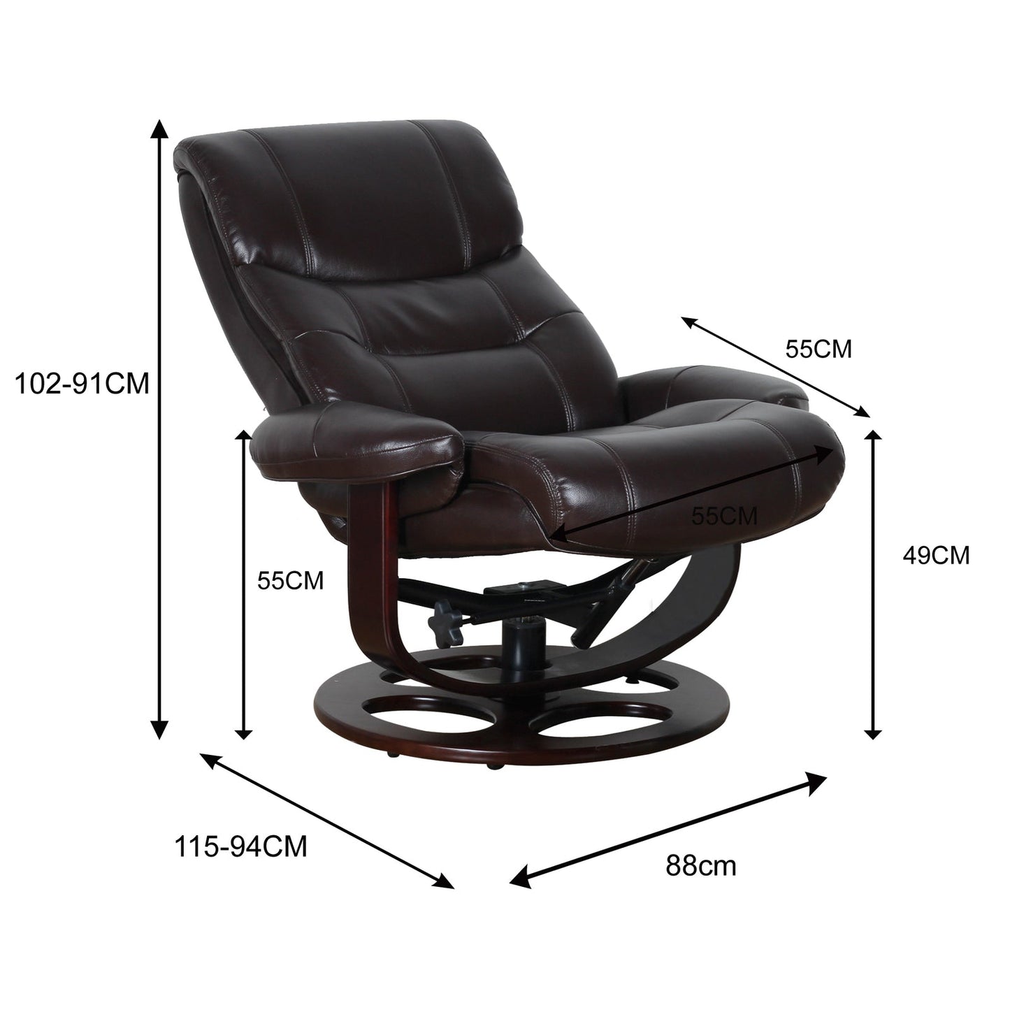 Julio Leather Reclining Lounge Arm Chair With Ottoman