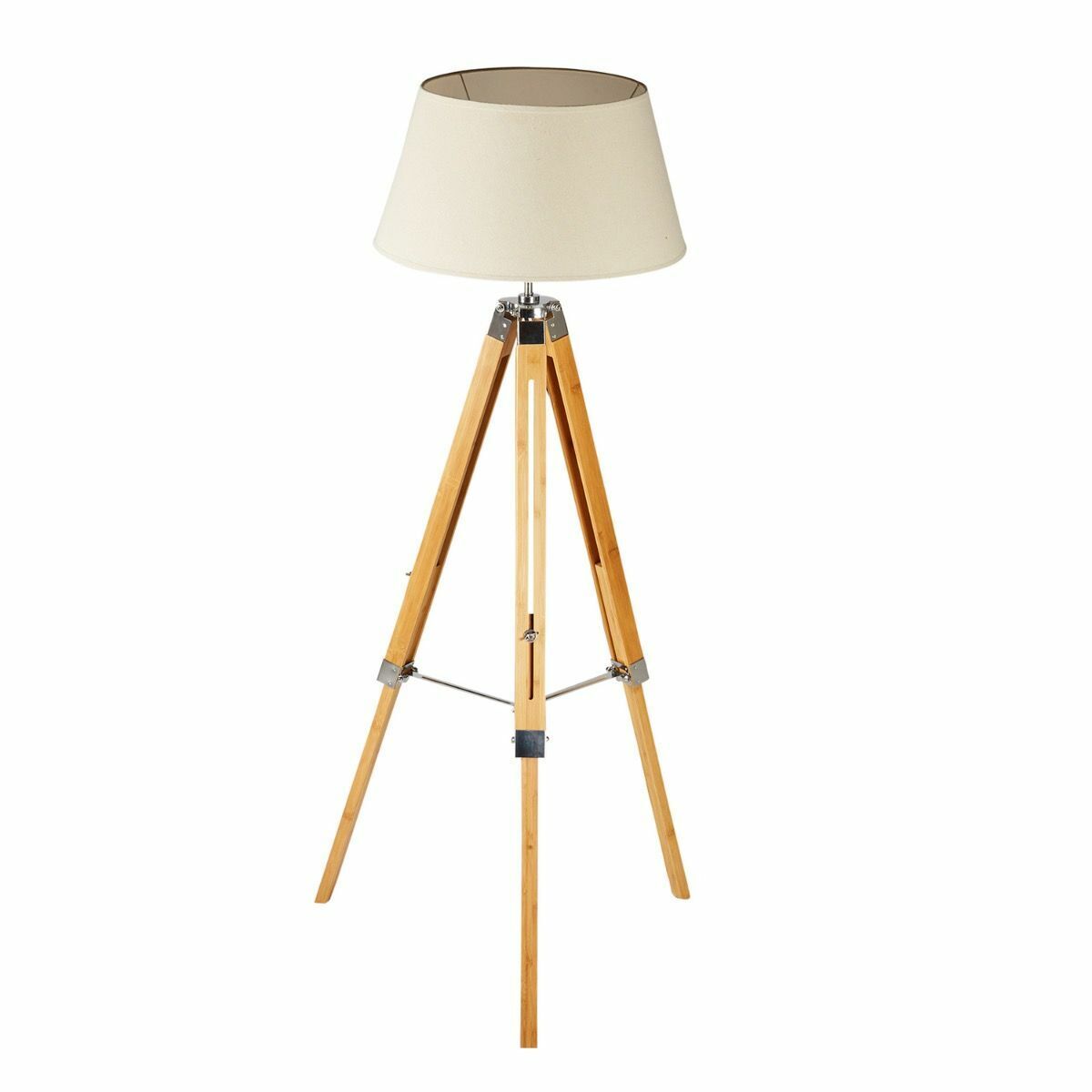 Large Tripod Floor Lamp - Linen Shade/ Retro Vintage